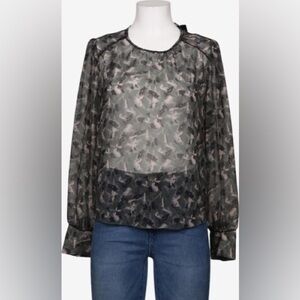 Luisa Cerano Semi Sheer Long Sleeve Camo Blouse Size 10 Green/Black